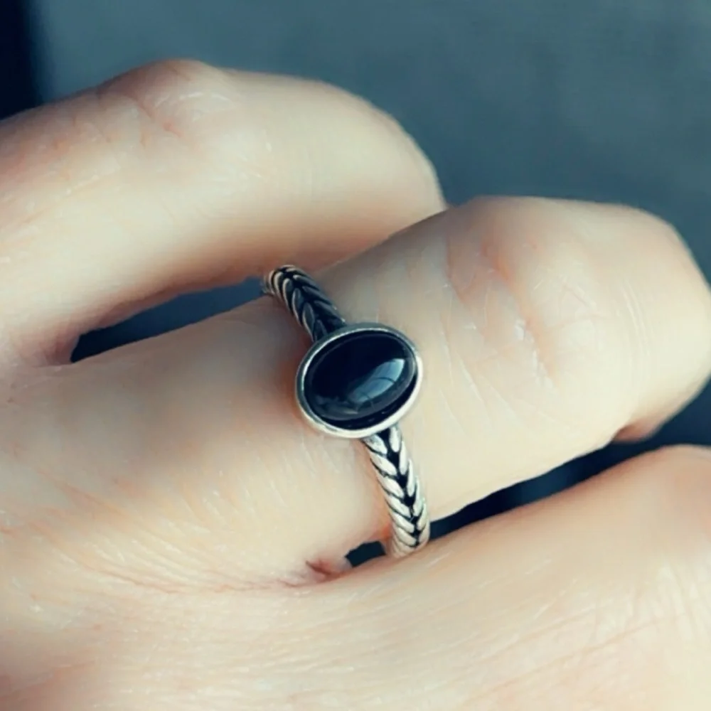 Sterling Silver Braided Onyx Ring